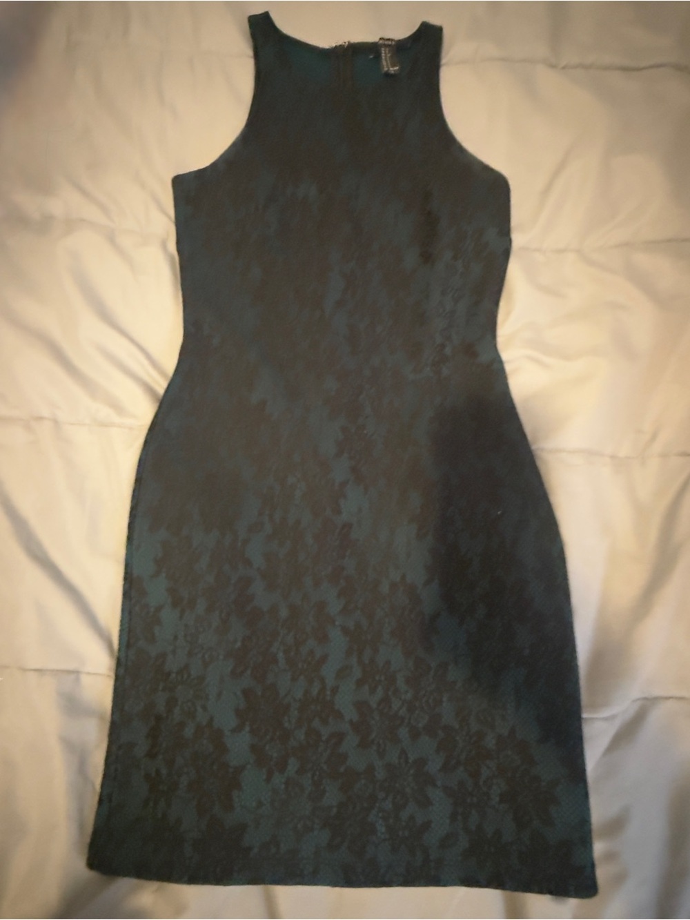 Forever 21 Dark Teal and Black Lace Midi Sheath Dress